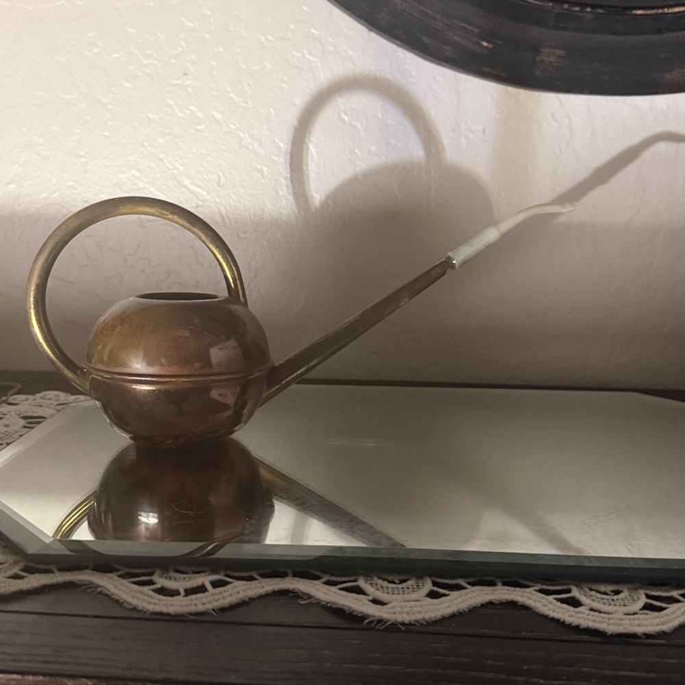 Antique copper watering can - vintage gardening tools